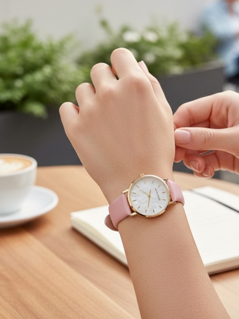 Laura Ashley Women's 34mm Slim MOP Dial Pink Vegan Leather Strap Watch